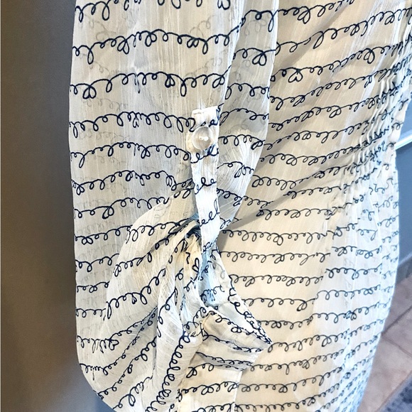 Free People sheer cream blouse w Navy pattern - Picture 7 of 10